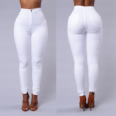 Pantalon Jean femme taille haute coton serré