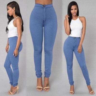 Pantalon Jean femme taille haute coton serré