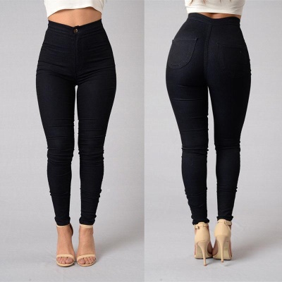 Pantalon Jean femme taille haute coton serré