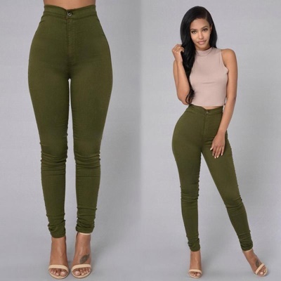 Pantalon Jean femme taille haute coton serré