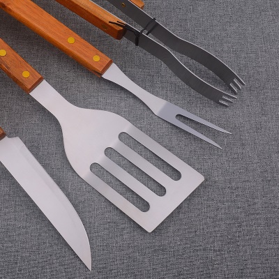 JIAMEIHUA Set de quatre pièces de couverts avec manche en bois en acier inoxydable Clip fourche Spatule