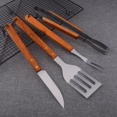 JIAMEIHUA Set de quatre pièces de couverts avec manche en bois en acier inoxydable Clip fourche Spatule