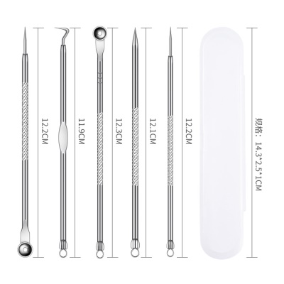 Outils de beauté Ensemble de 5 pièces en acier inoxydable pour l'élimination de l'acné et des points noirs