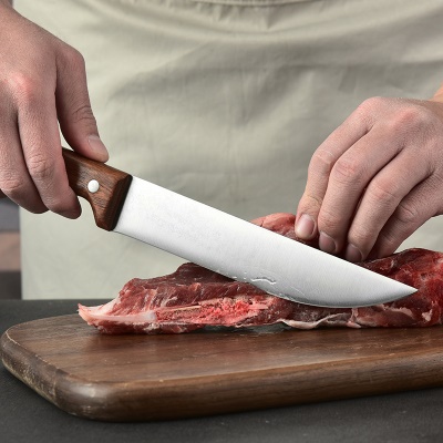 Couteau à viande avec manche en bois en acier inoxydable