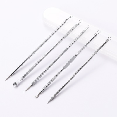 Outils de beauté Ensemble de 5 pièces en acier inoxydable pour l'élimination de l'acné et des points noirs