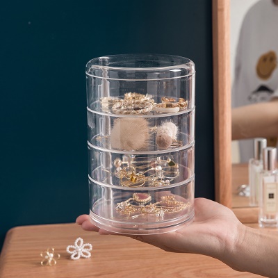 Boîte de rangement  à bijoux à 4 étages rotative en plastique transparent