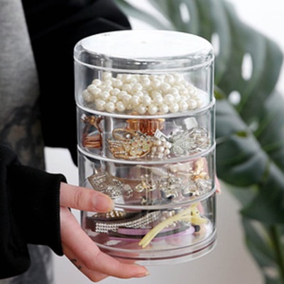Boîte de rangement  à bijoux à 4 étages rotative en plastique transparent