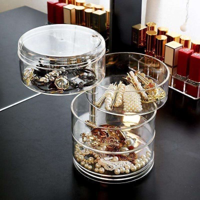 Boîte de rangement  à bijoux à 4 étages rotative en plastique transparent