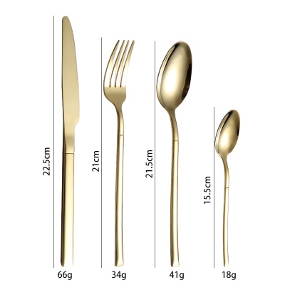 Ensemble de couverts en acier inoxydable poignée carrée couteau fourchette cuillère Set de 16 pièces dans une boîte en bois doré