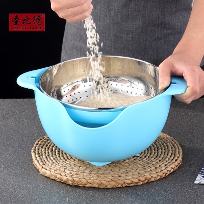 Bassine avec  passeoire intégrée double couche  en acier inoxydable