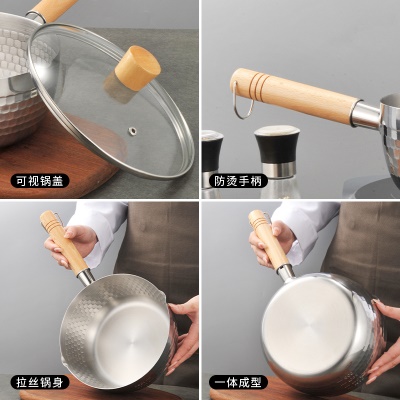 Casserole de style japonais manche en bois en acier inoxydable