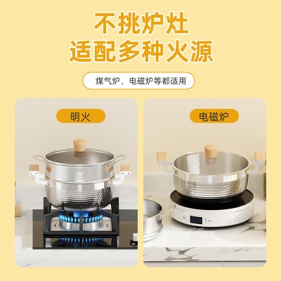 Casserole  à soupe amphores en acier inoxydable avec manche en bois massif
