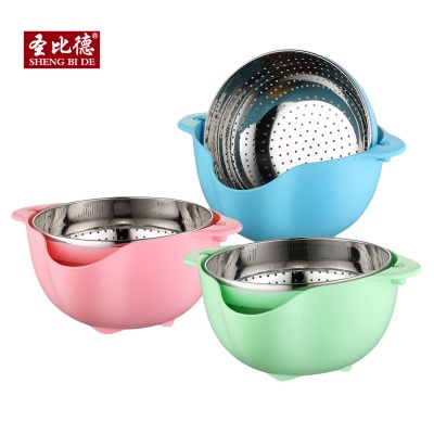 Bassine avec  passeoire intégrée double couche  en acier inoxydable