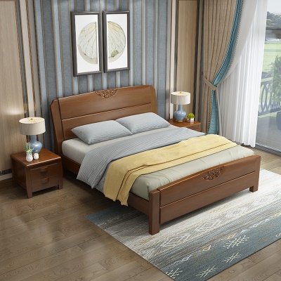 Lit double en bois massif moderne et minimaliste