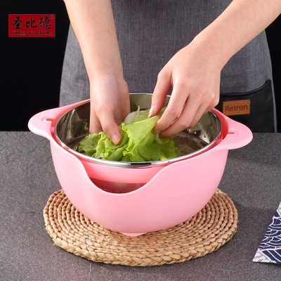 Bassine avec  passeoire intégrée double couche  en acier inoxydable