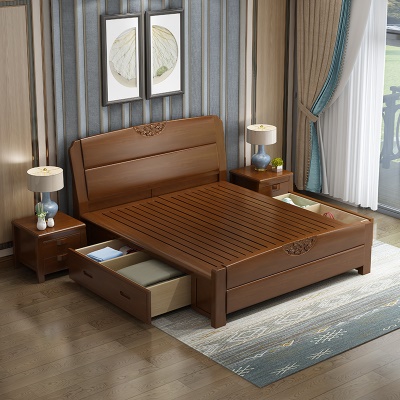 Lit double en bois massif moderne et minimaliste