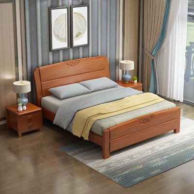 Lit double en bois massif moderne et minimaliste