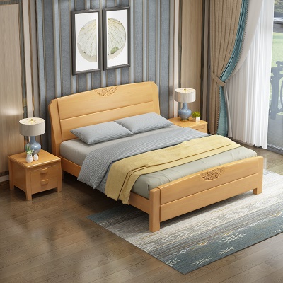 Lit double en bois massif moderne et minimaliste