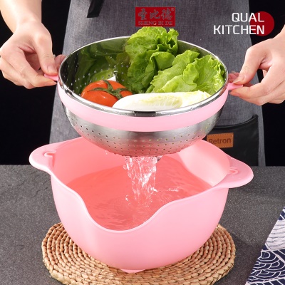 Bassine avec  passeoire intégrée double couche  en acier inoxydable