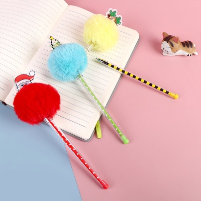Stylo à bille avec boule de cheveux multicolore
