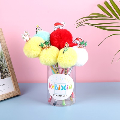Stylo à bille avec boule de cheveux multicolore