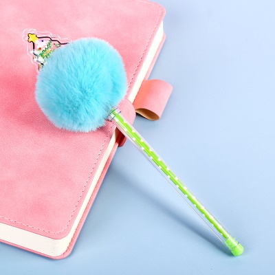 Stylo à bille avec boule de cheveux multicolore