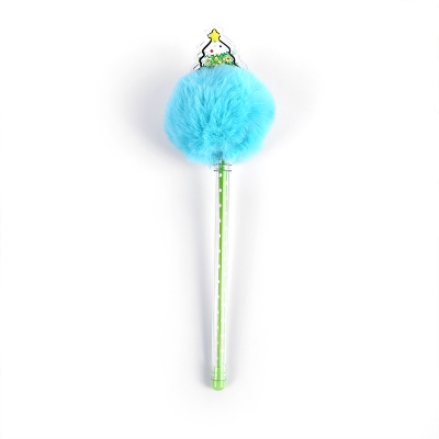 Stylo à bille avec boule de cheveux multicolore