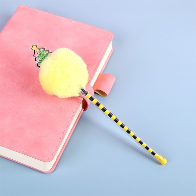 Stylo à bille avec boule de cheveux multicolore