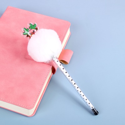 Stylo à bille avec boule de cheveux multicolore