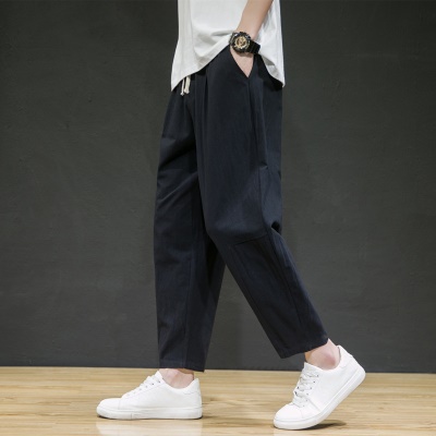 Pantalon homme en lin et coton Pantalon ample jambes larges