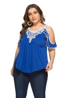 Top haut en Col en V manches courtes épaules nues grande taille femme