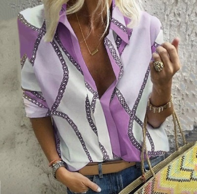 Chemise chaîne à revers manches longues femme