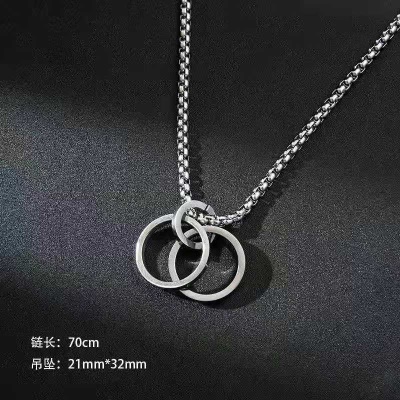 Collier pendentif en acier titane double anneau  chaine pour Hommes et femmes