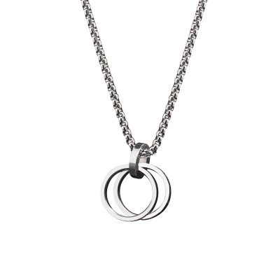 Collier pendentif en acier titane double anneau  chaine pour Hommes et femmes