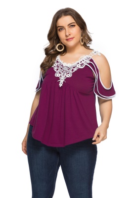 Top haut en Col en V manches courtes épaules nues grande taille femme