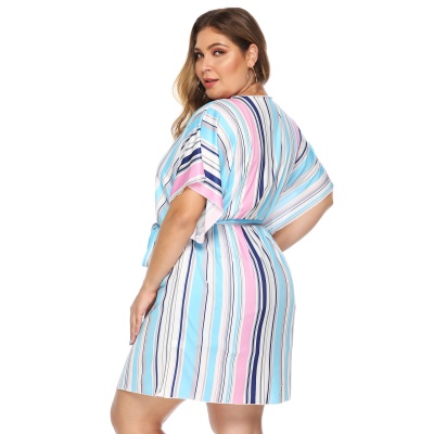 Manteau cardigan rayé grande taille pour femmes