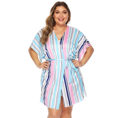 Manteau cardigan rayé grande taille pour femmes