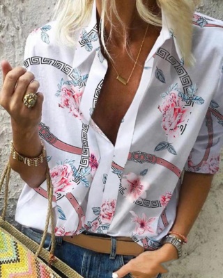 Chemise chaîne à revers manches longues femme
