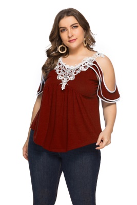 Top haut en Col en V manches courtes épaules nues grande taille femme
