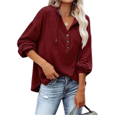 Sweat à capuche à manches longues et col en V pour femmes