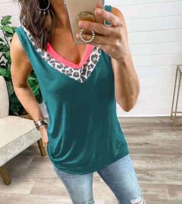 Top Imprimé léopard col V couleur unie grande taille pour les femmes