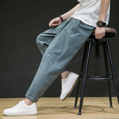 Pantalon homme en lin et coton Pantalon ample jambes larges