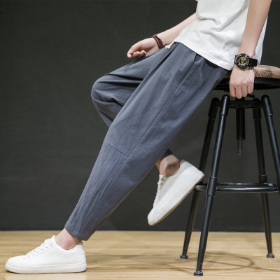 Pantalon homme en lin et coton Pantalon ample jambes larges