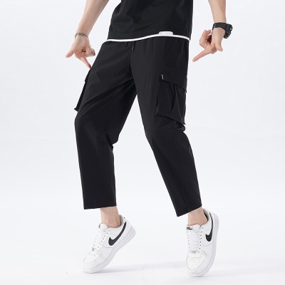 Pantalon droit stretch en soie de glace Pantalon décontracté