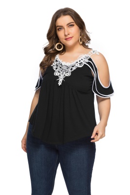 Top haut en Col en V manches courtes épaules nues grande taille femme