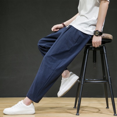 Pantalon homme en lin et coton Pantalon ample jambes larges