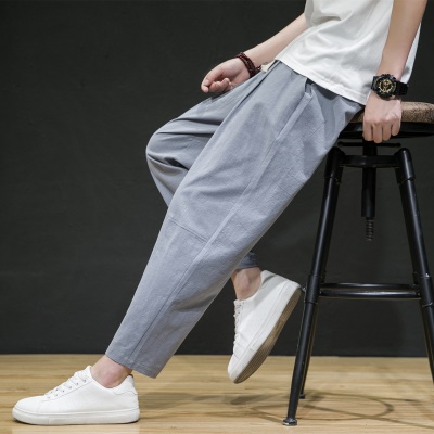 Pantalon homme en lin et coton Pantalon ample jambes larges