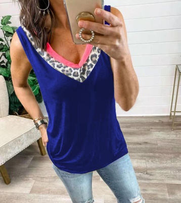 Top Imprimé léopard col V couleur unie grande taille pour les femmes