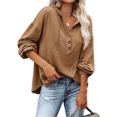 Sweat à capuche à manches longues et col en V pour femmes