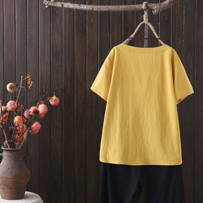 Top à Col V Manches courtes Grande taille pour femmes